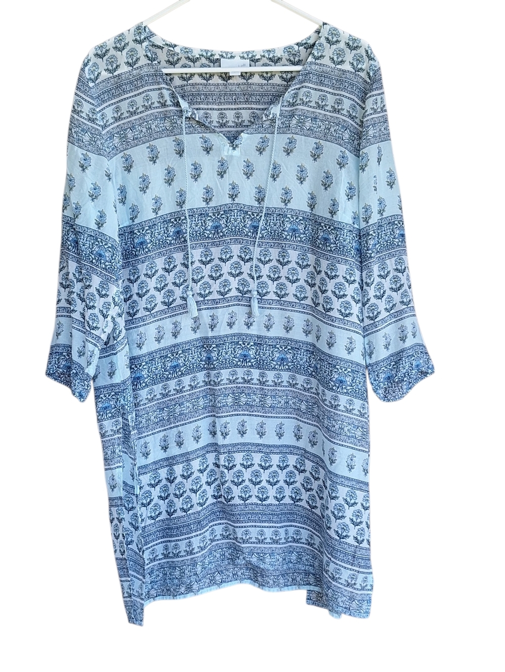 J Jill Women L Floral Sheer Long Tunic Top Beach Cover Up Tassels Lyocell Resort